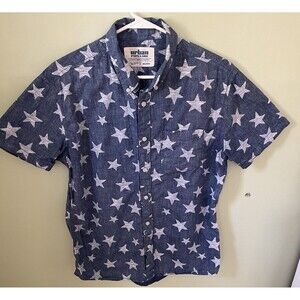 Urban Pipeline Men's Short Sleeve Button Down Shirt Blue with White Stars Medium